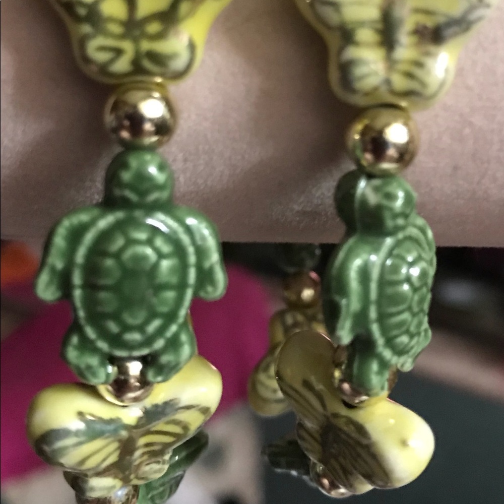 Butterfly & Turtle Ceramic Bead Stretch Bracelet